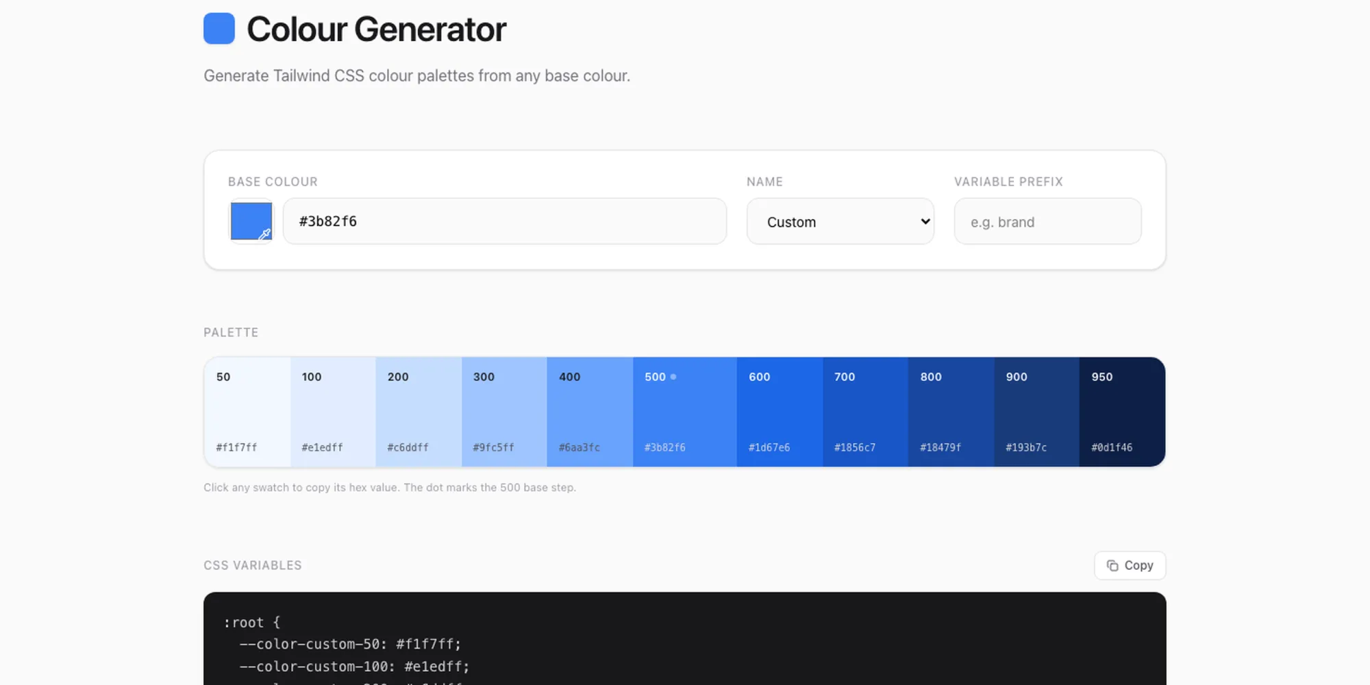 Tailwind Colour Creator screenshot